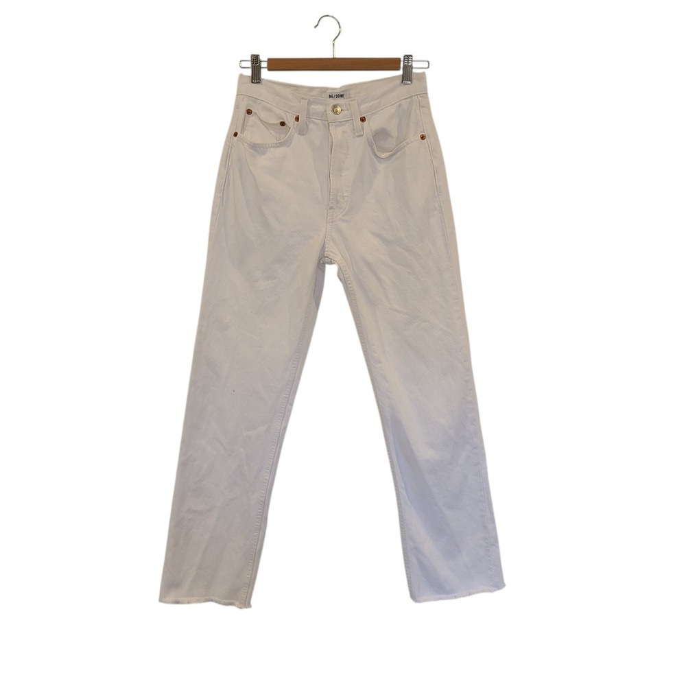 Re/Done 70s Stove Pipe Jeans 28 White Denim High Rise Cropped Button Fly Raw Hem